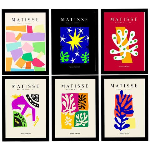 Set Di 6 Stampe Künstlerischen Illustrationen Von Henri Matisse Einladend Sammlung Von Dekorations Gemälden Im Kunstgalerie Stil A3 Cornice Nera - Foto 1