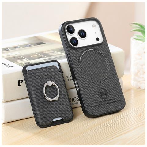 Custodia Nera In Pelle Pu Con Porta Carte Magnetico E Anello Compatibile Con Iphone 17 Pro Max - Foto 5