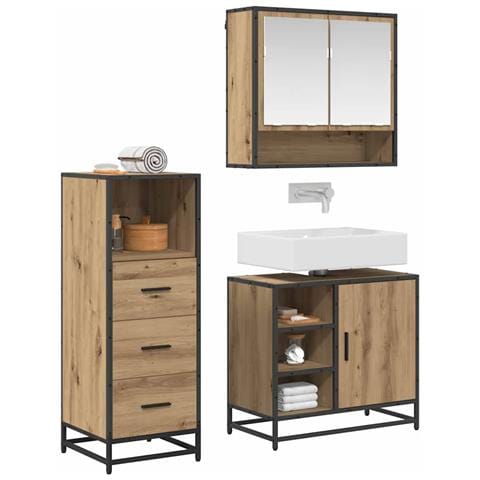 Set di mobili per il bagno con porta 3 pcs Rovere artigianale - Foto 2