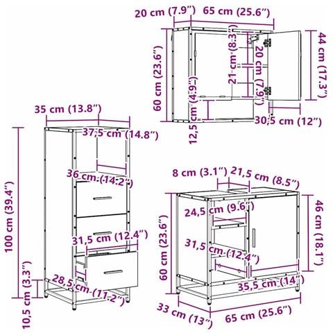 Set di mobili per il bagno con porta 3 pcs Rovere artigianale - Foto 8