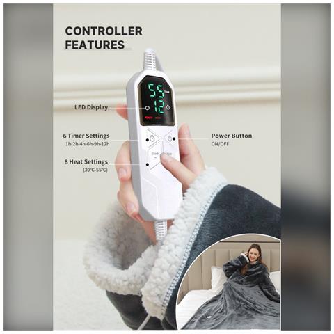 Coperta Elettrica Riscaldante Indossabile Con Tasca Per Piedi - Calore Completo Del Corpo - Foto 7
