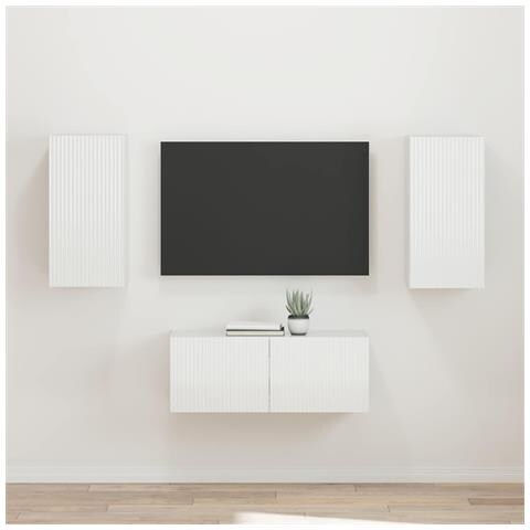 Set mobile TV 2 pcs Bianco Lucido Legno multistrato - Foto 2