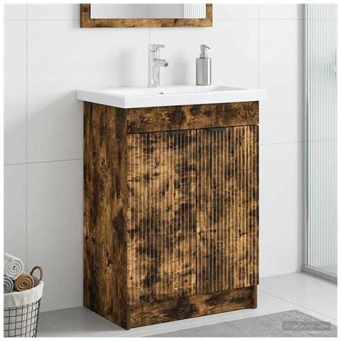 Mobiletto da bagno sotto il lavello Rovere Fumo - Foto 2