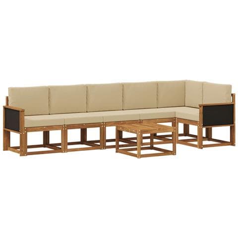 Set di divani da esterno 7 pcs Naturale e Beige Poliestere - Foto 1