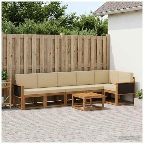 Set di divani da esterno 7 pcs Naturale e Beige Poliestere - Foto 2