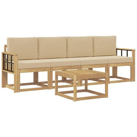 Set di divani da esterno con cuscino 5 pcs Bianco e Beige - Foto 1