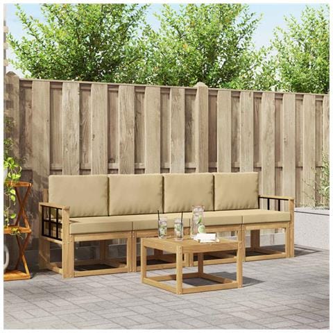 Set di divani da esterno con cuscino 5 pcs Bianco e Beige - Foto 2