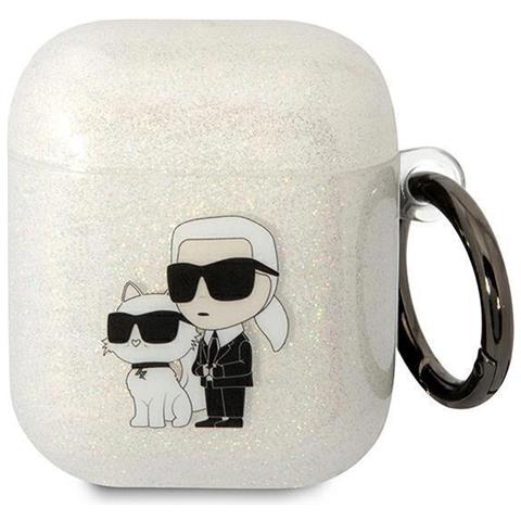 Karl Lagerfeld Kla2hnkctgt Airpods 1/2 Custodia Trasparente Gliter Karl&choupette - Foto 1