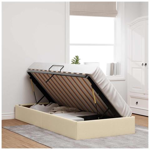 Letto ottomano con archiviazione Crema 90 x 200 cm Tessuto - Foto 10