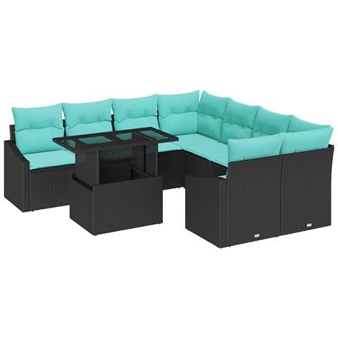 Set Divano da Giardino 9 pz Nero e Blu polyrattan - Foto 1