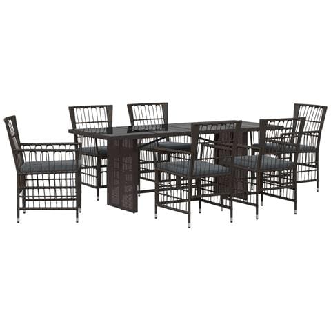 Set da pranzo per esterni 7 pz Nero polyrattan - Foto 1