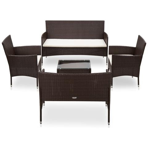Set Divani Da Giardino 5 Pz Con Cuscini In Polyrattan Marrone - Foto 1