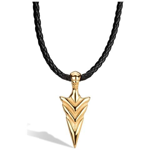 Collana da Uomo in Pelle Premium, ""Arrow"", 60cm, Oro - Foto 1