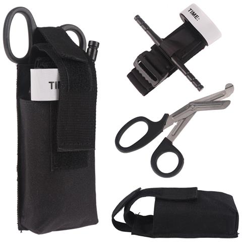 Kit Di Emergenza Per Incidenti Forbici Da Trauma / Laccio Emostatico / Borsa Molle 3 Parti Black - Foto 1