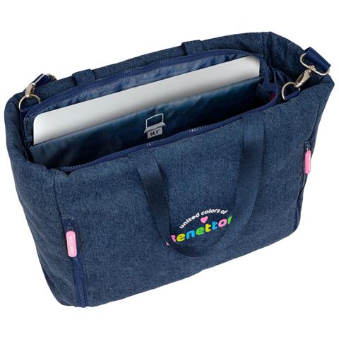 Borsa Benetton Denim Azzurro 40 X 31 X 17 Cm - Foto 5