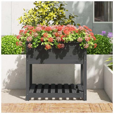 Fioriera Con Mensola Grigia 82,5x82,5x81 Cm Legno Massello Pino - Foto 3