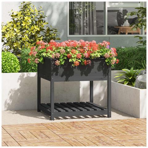 Fioriera Con Mensola Grigia 82,5x82,5x81 Cm Legno Massello Pino - Foto 1