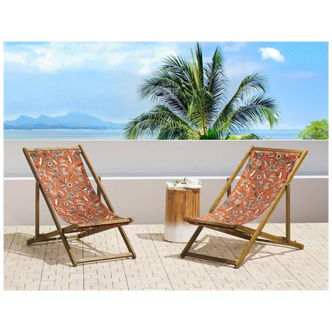 Set Di 2 Sedie A Sdraio In Legno Acacia Chiaro Fantasia Fiori Rossi Anzio - Foto 1