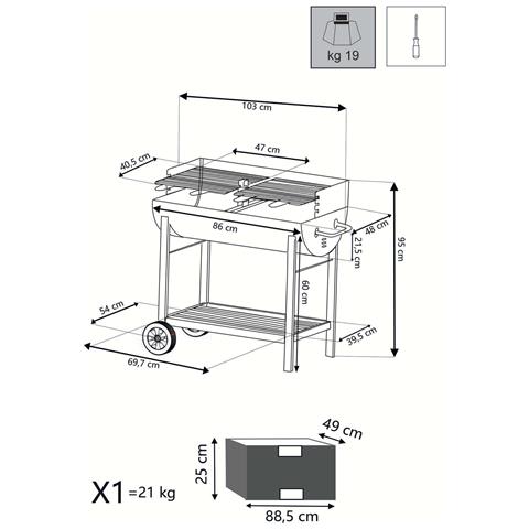 Barbecue A Carbone Con Doppia Griglia Di Cottura E Ruote Franklin - Foto 7