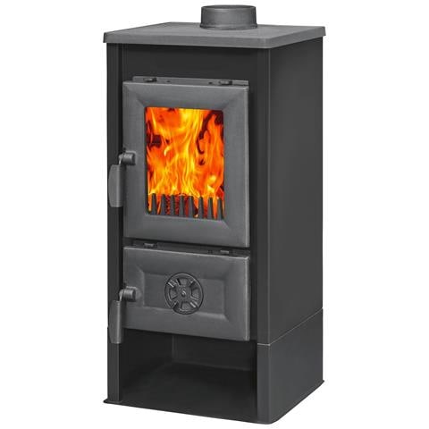 Stufa Riscaldamento A Legna Con Struttura In Acciaio E Ripiano In Ghisa 7 Kw Karusel Maxi - Black - Foto 1