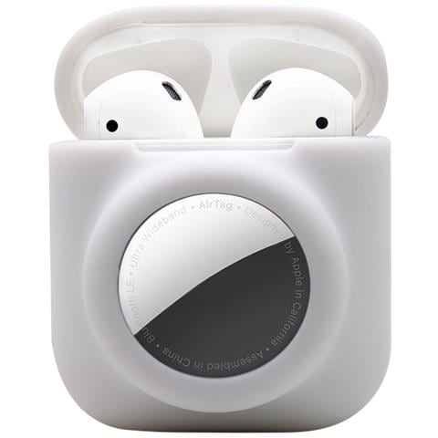 Custodia Airtag In Silicone 2 In 1 Compatibile Per Airpods 1/2 White - Foto 2