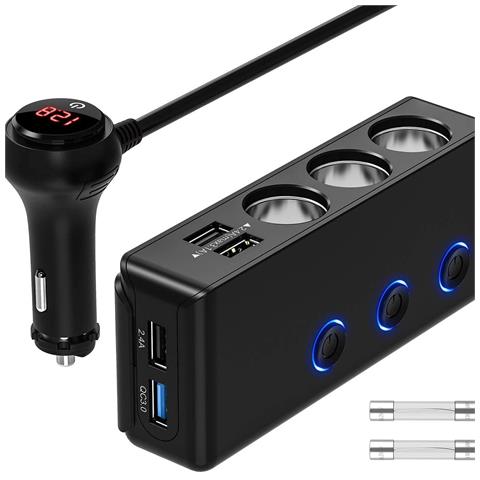 Caricabatterie Per Auto, Caricabatterie Usb A 3 Porte Con Display Led - Foto 2