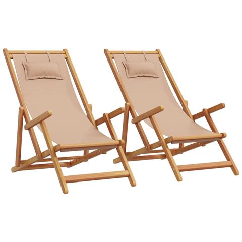 Sedie da Spiaggia Pieghevoli 2 pz Tortora in Tessuto e Legno - Foto 1