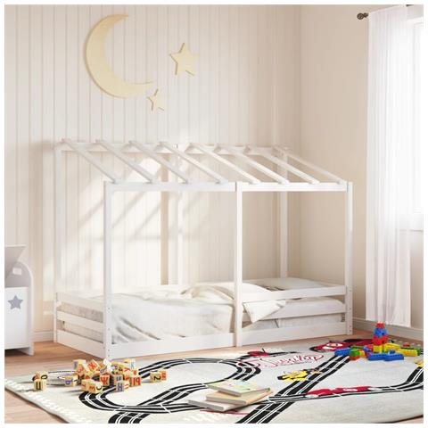 Letto Per Bambini Con Tetto Bianco 75x190cm Legno Massello Pino - Foto 1