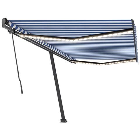 Tenda Da Sole Retrattile Manuale Led 500x350 Cm Blu E Bianca - Foto 1