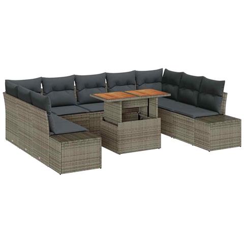 Set Divano Giardino da 10 Pezzi con Cuscini Grigio Polyrattan - Foto 1