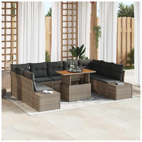 Set Divano Giardino da 10 Pezzi con Cuscini Grigio Polyrattan - Foto 2