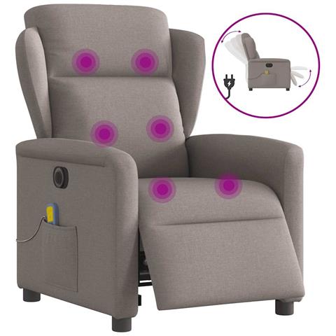 Poltrona Massaggiante Reclinabile Elettrica Tortora in Tessuto - Foto 1
