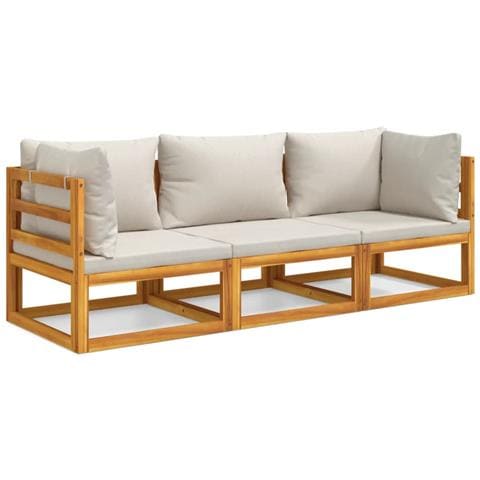 Set Salotto Giardino 3pz Cuscini Grigio Chiaro Legno Massello - Foto 1