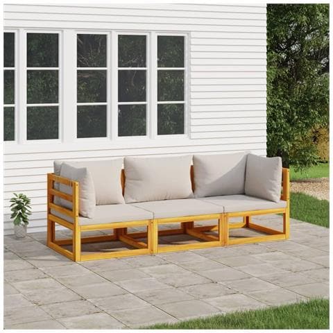 Set Salotto Giardino 3pz Cuscini Grigio Chiaro Legno Massello - Foto 2