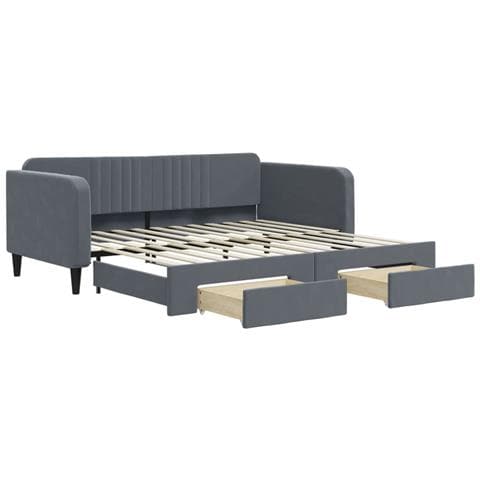 Divano Letto Estraibile Cassetti Grigio Scuro 100x200cm Velluto - Foto 1