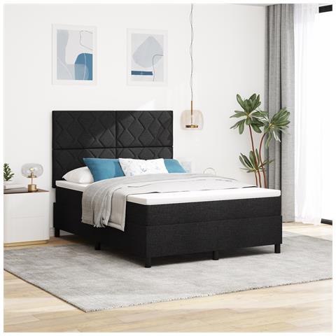 Letto a Rete con Materasso Nero 140x200 cm Tessuto - Foto 2