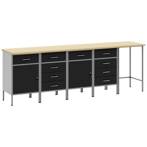 Set da Lavoro e Tavolo Angolare da 5 Pezzi Nero in Legno Compensato - Foto 1