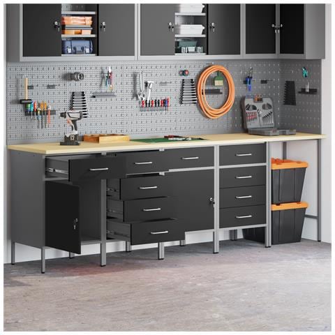 Set da Lavoro e Tavolo Angolare da 5 Pezzi Nero in Legno Compensato - Foto 2