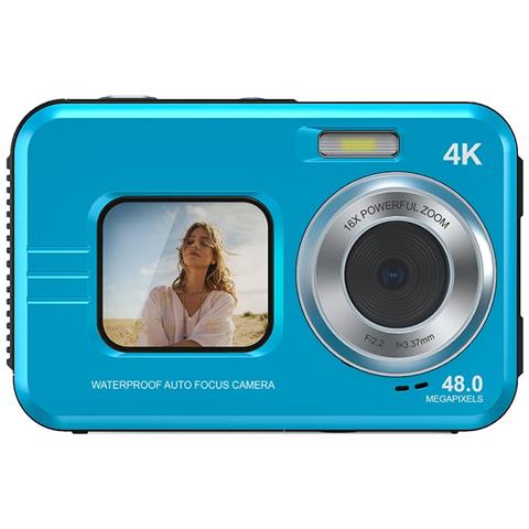 Fotocamera Digitale Impermeabile 4k Con Doppio Display, Zoom 16x E Risoluzione 48mp Blue - Foto 1