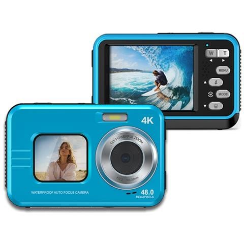 Fotocamera Digitale Impermeabile 4k Con Doppio Display, Zoom 16x E Risoluzione 48mp Blue - Foto 2