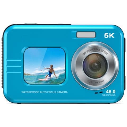 Fotocamera Digitale Impermeabile 4k Con Doppio Display, Zoom 16x E Risoluzione 48mp Blue - Foto 3