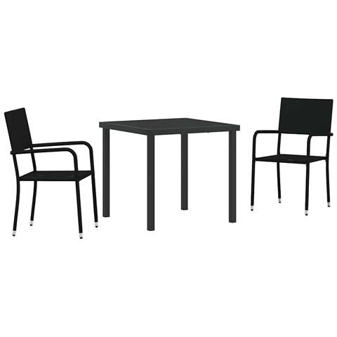 Set da Pranzo per Giardino 3 pcs Nero Poly Rattan - Foto 1