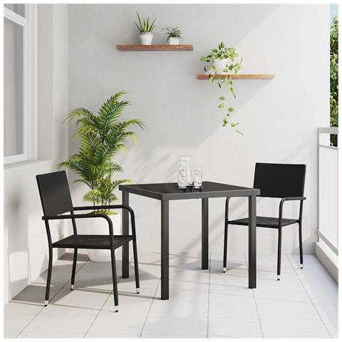 Set da Pranzo per Giardino 3 pcs Nero Poly Rattan - Foto 2