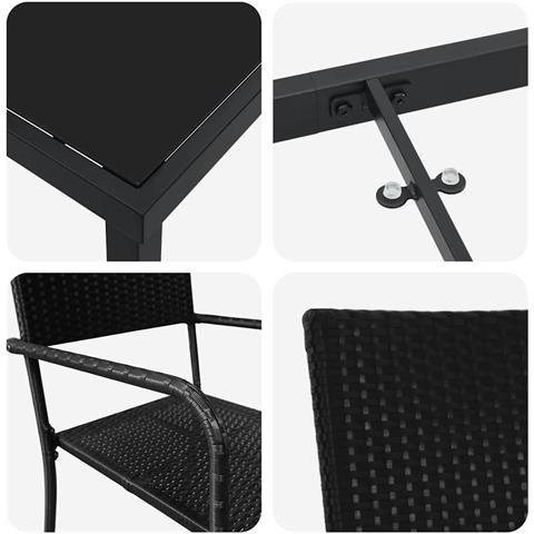 Set da Pranzo per Giardino 3 pcs Nero Poly Rattan - Foto 9