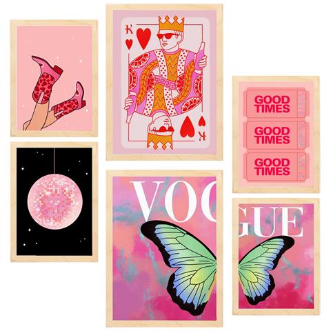 Set Di 6 Stampe Illustrazioni Di Dipinti Decorativi Di Arte Moderna Per Donne Incorniciate Con Illustrazioni Per Le Pareti A3 & A4 Telaio In Legno Chiaro - Foto 1