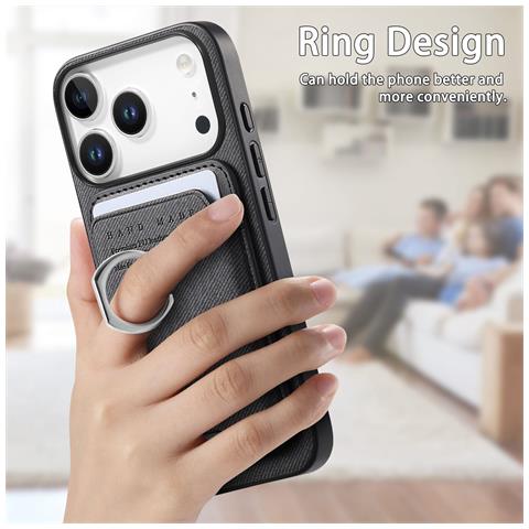 Custodia Nera In Pelle Pu Con Porta Carte Magnetico Compatibile Con Iphone 17 Pro - Foto 2