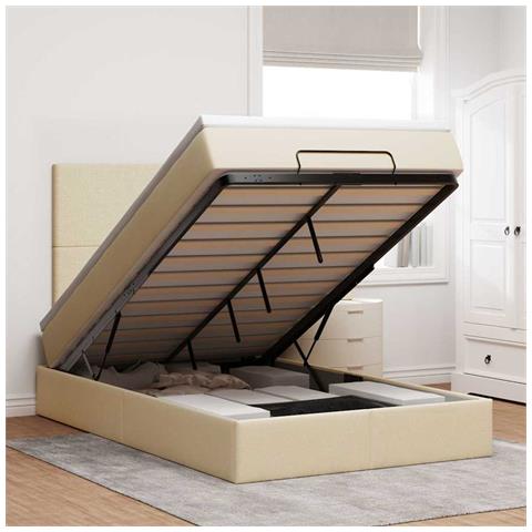 Struttura Letto Pouf con Materasso Crema 120x190 cm in Tessuto - Foto 2