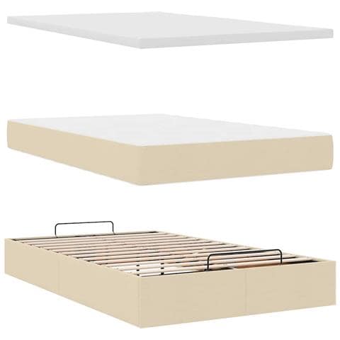 Struttura Letto Pouf con Materasso Crema 120x190 cm in Tessuto - Foto 9