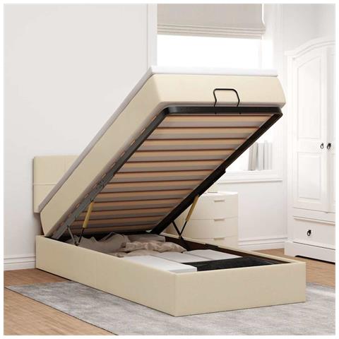 Struttura Letto Pouf con Materasso Crema 90x190 cm in Tessuto - Foto 2