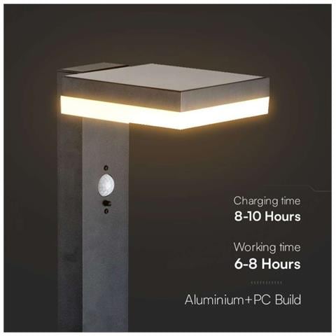 Piantana Solare LED da Giardino Quadrata con Sensore PIR 5.5W Corpo Nero 155*299*155mm 3000K IP54, colore Nero - Foto 3
